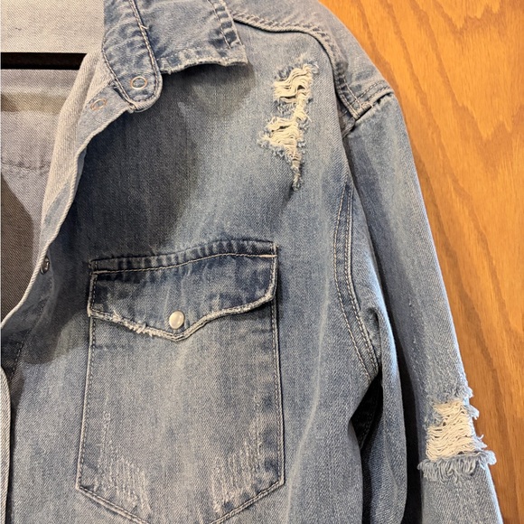 Blu Ivy Light Blue Distressed Denim Jacket - Picture 2 of 4